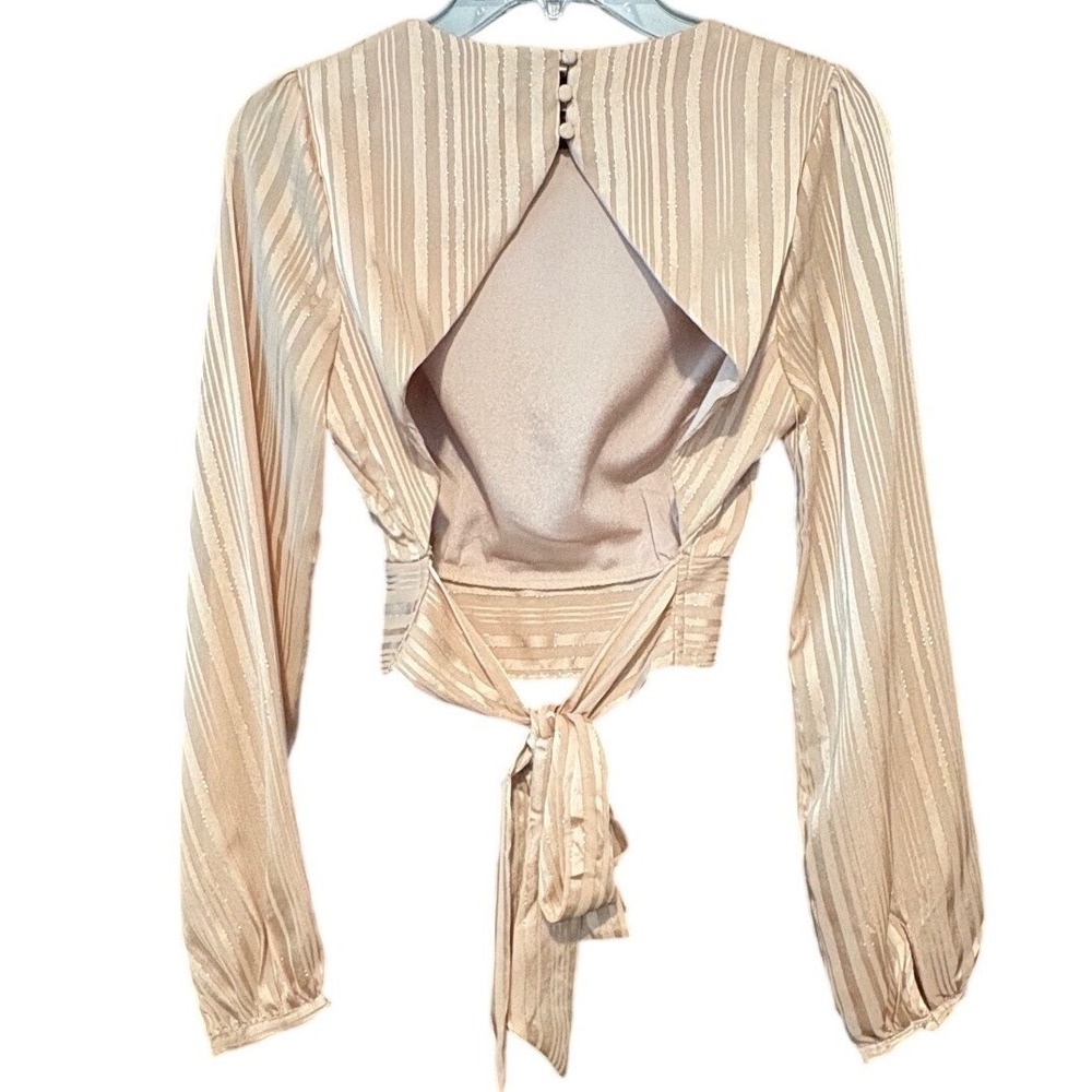 HYFVE Beige Striped Open Back Crop Top